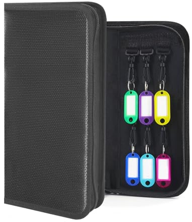 Portable Zippered Key Organizer, Waterproof Fireproof Key Case with 12 Key Hooks and Tags,Portable Key Storage for Rental Management Real Estate Sales Hotel Executives and Car Service (12 keys)