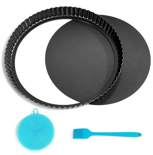 Xanewza Tarteform mit Hebeboden, Antihaftbeschichtete Quiche Backform, Rund, Wellenrand, Obstkuchenform, Tortenboden Backform Dunkelgrau für Quiche Tarte Pie Stahl (Quicheform 28cm)