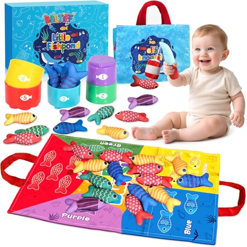 BBLTIFF Jouet pour Bébé 1 2 3 Ans, 22 Pièces Montessori Pêche a La Ligne Jeux pour Enfant 1 2 3 Ans, Peche a La Ligne Enfant, Jeux Montessori 1 an, Cadeaux Educatif pour Fille Garcon 1-3 Ans