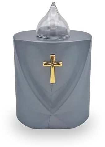 AROBA LED Votive Candle Memorial Light – Flickering Effect Like a Real Candle – Long Burning time up to 120 Days – Reusable Cemetery Remembrance Eternal Candle – Silver – HOLY Cross