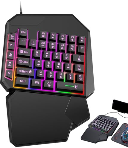 Teclado ergonómico para juegos, teclado de mano, controlador, tecla macro LED programable, accesorio USB portátil con funcionalidad antifantasma, dispositivo de entrada de alta velocidad durante
