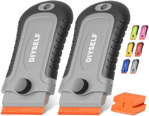 DIYSELF 2 Pack Plastic Scraper Tool Non Scratch with 10 Blades, Grey