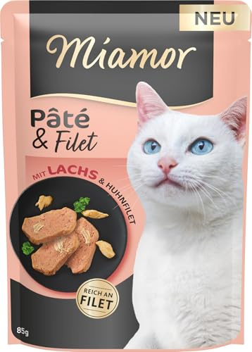 Miamor Pâté & Filet | Nourriture humide pour chats adultes avec des morceaux de filet délicats. Nourriture complète sans céréales, sans sucre et sans gluten dans une boîte sans additifs | 10 x 85 g de