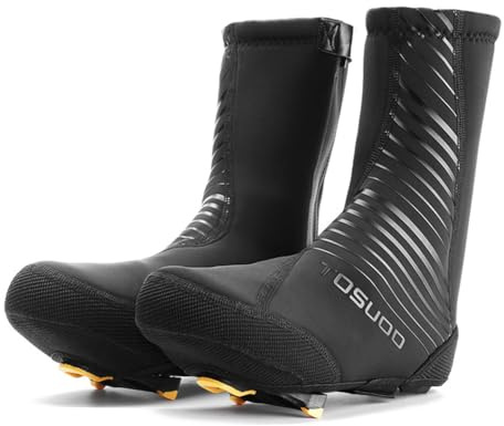 TIKBRO Winter Cycling Shoe Covers - Waterproof Thermal Bike Overshoes for Men Women, Windproof Adjustable Bicycle Booties for Road/MTB with Reflective Stripe Black
