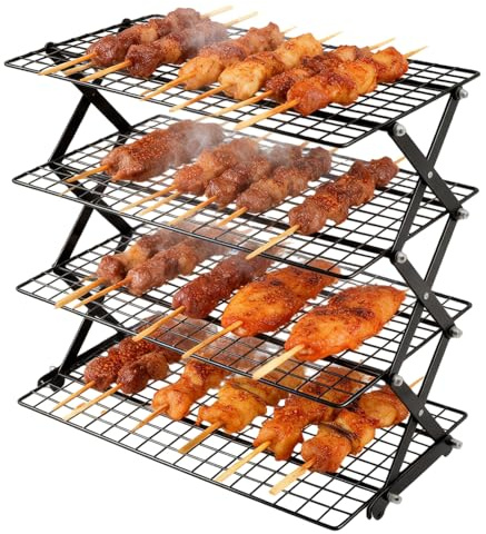 Kensbro 4 våningsgaller, stapelbart, köksgaller, kylgaller, hopfällbart, bakgaller med läckageskydd, justerbart bakgaller i rostfritt stål för matlagning och bakning, stekning och grillning