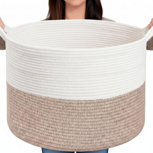 Large Storage Basket, 88L Woven Blanket Basket, Toy Basket with Handle, | Laundry Hamper for Living Room, Nursery, Bedroom- 55x55x35CM