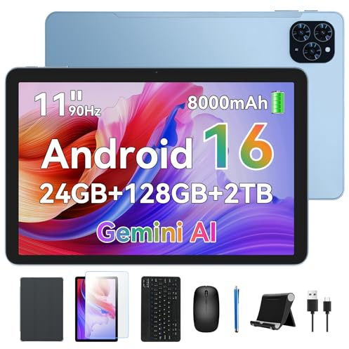 KINGRID Tablette Android 16, 11 Pouces FHD, 24Go RAM + 128Go ROM