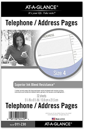AT-A-GLANCE Day Runner Telephone and Address Pages, Refill, Loose-Leaf, Undated, for Planner, 5-1/2 x 8-1/2, Size 4, 32 Sheets/Pack (011-230)