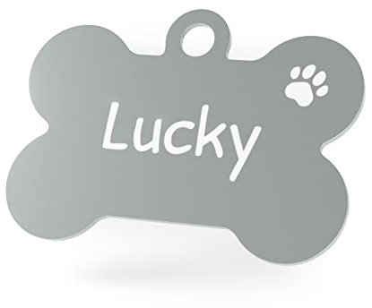 ENGRAVO Hundemarke mit Gravur in Silber 38mm | Knochen Halsbandanhänger personalisiert | Namensschild für Halsband | Anhänger Marke für Hunde, Welpen & Katzen | Dog Tag mit Wunschgravur