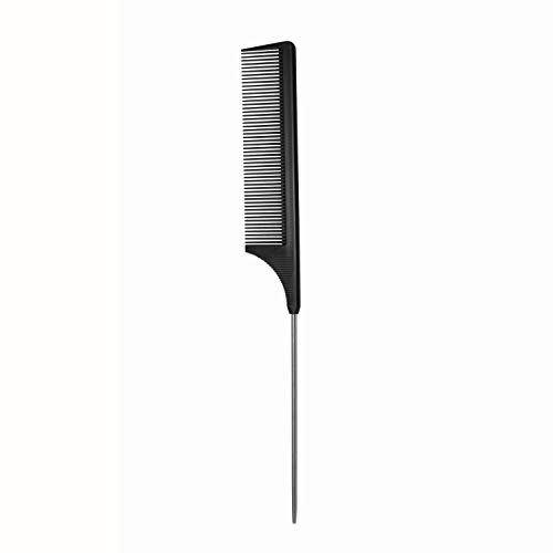 TONGTLETECH Hair Comb - a Professional Anti-static Carbon Fibre Metal-Pin Tail Comb,Heat Resistant Barber and Salon Rattail Comb with Non-skid Paddle Parting Comb,Fine Tooth in Black