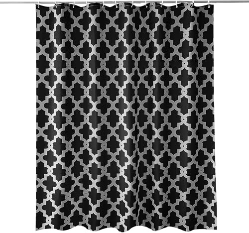 Trimming Shop Shower Curtain for Bathroom - Trellis Black, 180x180cm | Mould Proof and Mildew Resistant Washable Polyester Fabric Modern Bath Curtains with 12 Hooks