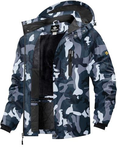 GEMYSE Uomo Giacca da Sci Montagna Impermeabile Antivento Cappotto Invernale Giubbotto da Neve con Cappuccio(Camouflage 08,2XL)