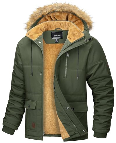 MAGCOMSEN Winter Coats for Men Waterproof Jackets Windproof Warm Fleece Parka Casual Puffer Jacket,Army Green,L