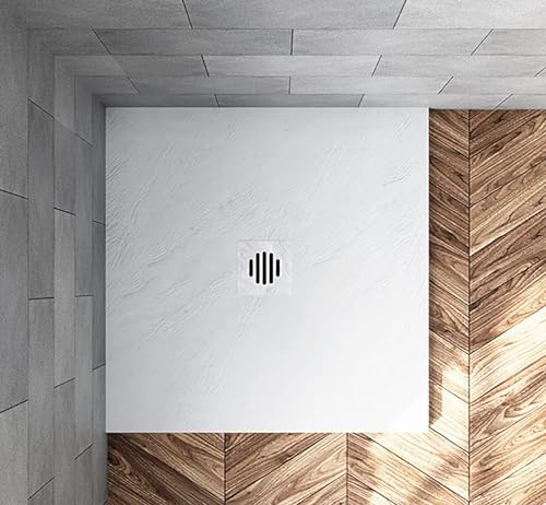 Aica Sanitär Duschtasse 80x80cm Für Walk in Dusche Duschabtrennung Duschkabine,Quadrat,weiß mit Ablaufabdeckung,Ablaufgarnitur,Ablaufschlauch
