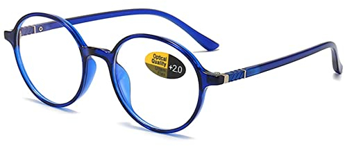 Lanomi Vintage Rund Lesebrille Damen Herren Blaulichtfilter Kunststoff Vollrahmen UV400 Schutz Lesehilfe Sehhilfe Anti Müdigkeit Brille mit Stärke +0,5 bis +4,0 Dioptrien Helles Blau 4.0