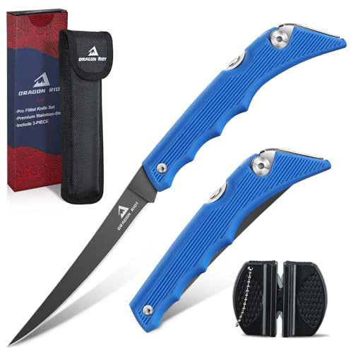 DRAGON RIOT Coltello Per Sfilettare Il Pesce Pieghevole,Coltello Da Pesca Molto Affilato, Coltello Da Pesce In Acciaio Inox Con Impugnatura Antiscivolo,Coltello Da Esterno Per Pesce E Carne