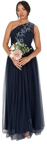 Maya Deluxe Dam maxiklänning ärmlös en axel paljett förskönad tyll splittrad split-linje för kvällen Prom Ball Gown dam