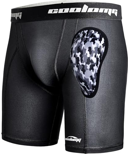COOLOMG Men Compression Shorts with Soft Cup Sliding Underwear for Baseball Football MMA Lacrosse Field Hockey R1_Black L