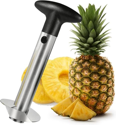 All in HERE Pineapple Corer Slicer Fruit Cutter, 3 in 1 Stainless Steel Cutting Wedger Knife, Easy to Use Premium Quality Kitchen Tool Fruit Peeler, Make Perfect Pineapple Rings - Add to Kitchen Set
