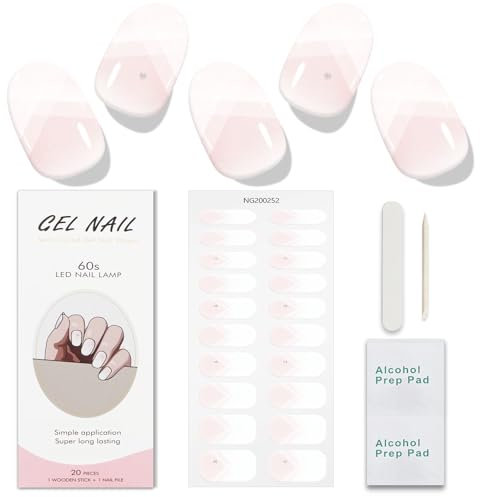 JMEOWIO Gel Semicurado de Pegatinas Punta Francesa Rosa Crema Gel Semi-Curado Nail Art Stickers Decoración