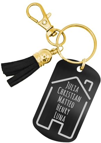Personalisierbarer Schlüsselanhänger Familie mit Haus-Motiv - Geschenk mit Gravur (mit Spruch)