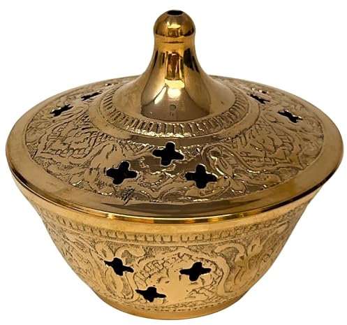 TRINTURA Räuchergefäß Messing Räucherschale mit Deckel und Gitter Weihrauchbrenner Weihrauchbehälter