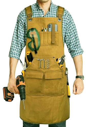 CHAILIQIANGG Tablier de travail du bois cadeaux pour hommes ceinture de travail du bois 9 poches à outils magnétiques durable en toile cirée tablier de travail