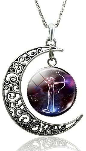 UBBVPKY Fashion Moon Constellation Necklace, Starry Sky Time Gemstones Star Sign Pendant With Adjustable Chain, Mens Astrology Necklace Zodiac Jewelry Gift for Women Girls Sagittarius