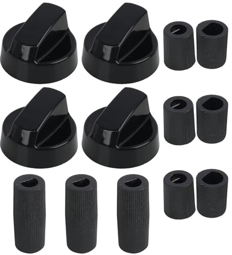 Universella kontrollknappar för ugnar, spisar och köksplattor, kompatibla med en mängd olika hushållsapparater, svart, 4-pack med 5 adaptrar för enkel och snabb montering