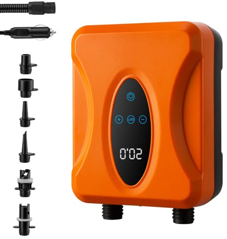 Paddleboard Pump, JiHiGe 20PSI Portable Electric Paddle Board Pump, Inflation & Deflation 12V DC Car Connector for Kayak, Mattress and Air Tents