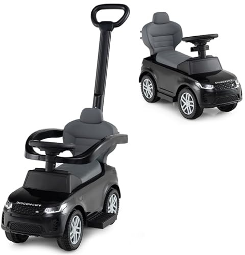 COSTWAY 3 en 1 Porteur Enfant avec Volant & Klaxon & Son de Démarrage, Voiture à Pousser Enfant avec Coffre sous Siège, Poignée & Barrière de Sécurité Amovible, Charge 25kg pour 18-36 Mois (Noir)