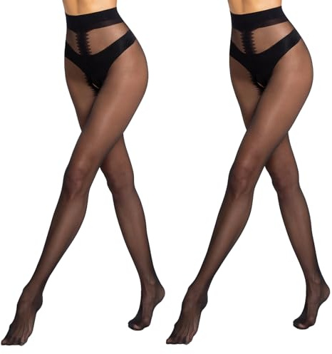 Yilanmy Sheer Tights for Women Open Crotch Tights High Waist Pantyhose 30D Ultra Sheer Soft Stockings 2 Pairs (Black)