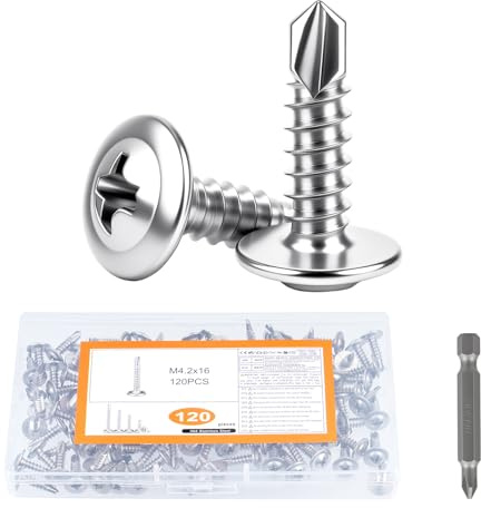 120 PzViti Autofilettanti a Testa Cilindrica in Metallo, M4,2x16 mm Viti per Lamiera, Set di Viti in Acciaio Inox per lavorazione dei metalli, legno, plastica