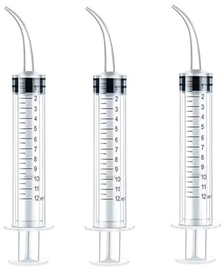 12 ml plastspruta med böjda och raka spetsar, ingen nål (3 st armbåge)