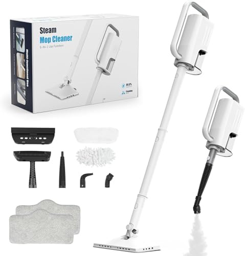 6-in-1 Steam Mop, 1200W Rotated Steam Cleaner for Home, 2 Modes, 400ML Removable Tank, 23FT Power Cord, 2 Pads, Multi-Surface Steamer for Hard Floor, Laminate Floor, Tiles Cleaning (First Frost)