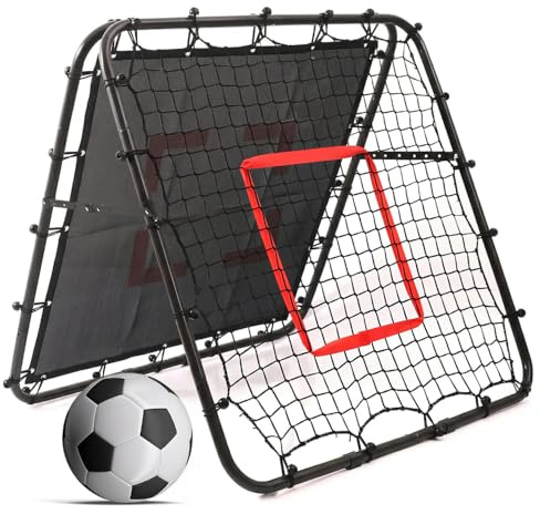 Red de rebote de fútbol de doble cara, portón ajustable en 5 niveles, red de rebote con objetivo de retención para niños, portería de fútbol portátil para jardín al aire libre, 100 x 100 cm, color