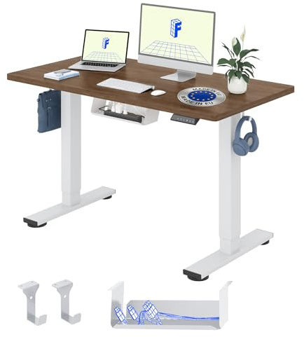 FLEXISPOT Escritorio Elevable 140x80 Tablero Entero Hecho en UE 25 mm | Estructura de Acero Estable, 4 Memorias, Altura Ajustable, 2 Ganchos, Detección Obstáculos, Garantía 5 Años, Blanco+Marrón