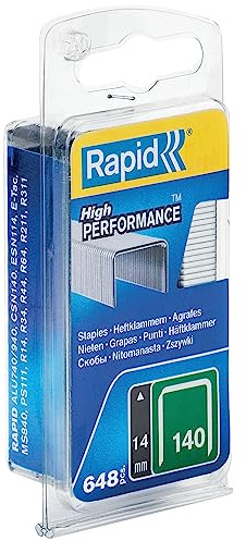 Rapid Paquete de 648 Grapas N.140/14 para Plástico Fino, Cartón y Alfombras en Acero Galvanizado, Estructura de Hilo Plano, Longitud de Pierna 14 mm