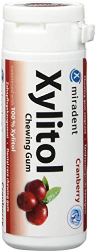 Miradent Goma de mascar Xylitol arándano 30 unidades, envase de 4 (4 x 30 g)