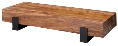 Wohnling Couchtisch 115x22x44cm Sheesham Massivholz/Metall Sofatisch, Design Wohnzimmertisch Modern, Stubentisch Braun/Schwarz, Designer Kaffeetisch Massiv, Tisch Wohnzimmer Rechteckig