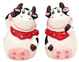 Dekohelden24 Set di 2 spargisale e pepe in ceramica, con mucca, ca. 9,5 x 4,5 x 7,3 cm, 222509