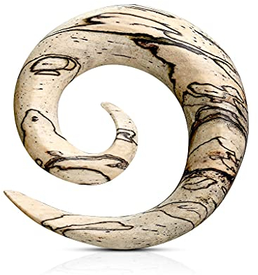beyoutifulthings Dehn-Spirale Tamarind-Holz Beige-Gestreift Dehnstab Dehnanhänger Dehnungs-Schnecke Dehnungs-Sichel Ohr-Piercing Ohr-Schmuck 14mm