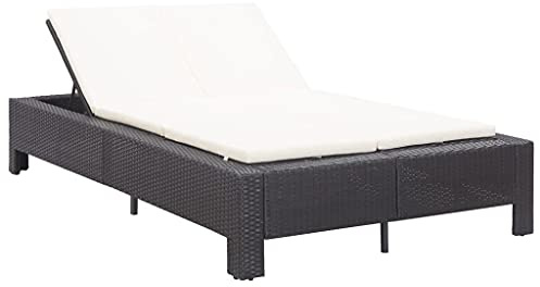 QZZCED 2-Person Sunbed,Sun Loungers,Outdoor Chaise,Wicker Outdoor Furniture,Weather-Resistant,for Lawn,Backyard,Garden,Park,Poolside,Deck,with Cushion Black Poly Rattan(Easy to Clean)
