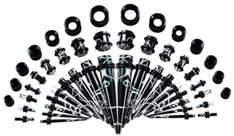 vogem 50 Stück Ohr Tunnel Dehnungsset Ohrpiercing Taper 14G-00G Schwarz Acryl Dehnstab Taper und Plugs Ohrdehner Piercing-Schmuck-Set…