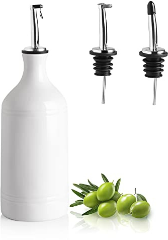 Sweejar Ceramic Olive Oil Dispenser Bottle, Opaque Oil Cruet Protects Oil to Reduce Oxidation, Suitable for Storage Oil, Vinegar, Coffee Syrups & Other Liquids, Pack of 1, 15.5 Fl Oz (White)