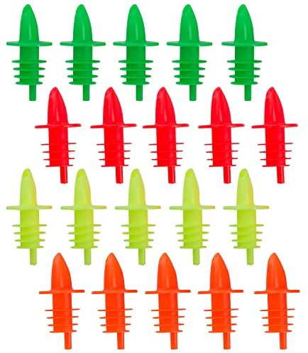 Westmark 2 Boquillas de botella para servir bebidas espirituosas/aceite/vinagre, Dosificador con tubo de aire, Corchos de plástico, Jet-Pour, Colores surtidos/colores neón, 411022E3