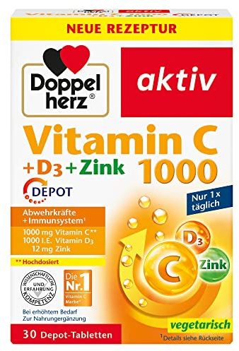Doppelherz Vitamin C 1000 + D3 + Zink – Hochdosiert mit Vitamin C, Zink und Vitamin D3 zur Unterstützung einer normalen Funktion des Immunsystems – 30 DEPOT-Tabletten