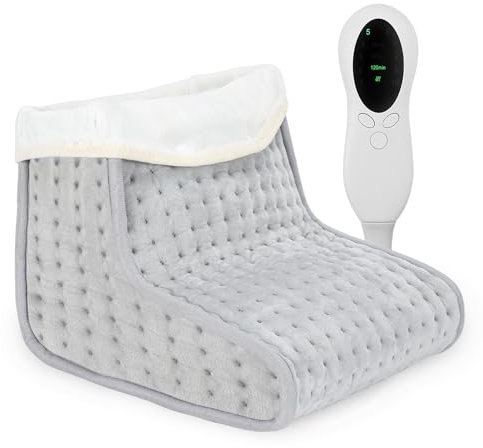 Yakimz Elektrischer Fußwärmer | Elektrische Fußheizung mit 6 Temperaturstufen und 90 Minuten-Timer | Überhitzungsschutz | Abschaltautomatik | Waschbarer-Grau