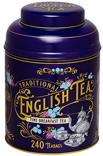 New English Teas Vintage Victorian Tea Tin in Purple with 240 English Breakfast Teabags