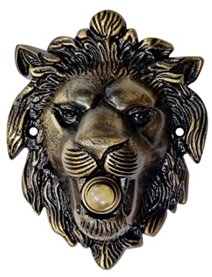 Akatva Lion Shaped Doorbell Button Replacement – Solid Brass Doorbell Ringer Button – Vintage Lion Decorative Bell Push Button with Rustic Handmade Design – Antique Brass Finish